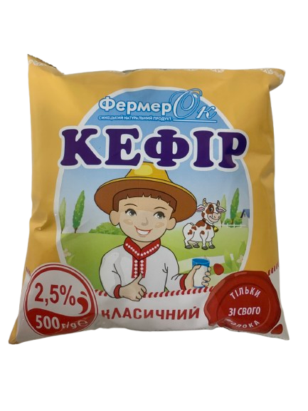 Кефір 2.5% жиру 500 г пакет ТМ ФермерОк